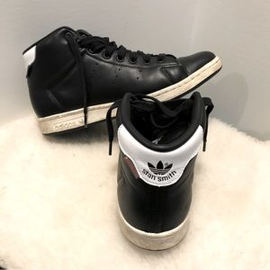 Adidas Stan Smith Mens High Top Trainers sz 8 Black Leather with Primaloft